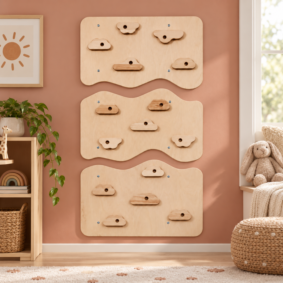 MamaRaya Wooden Kids Climbing Wall Indoor Play Gym