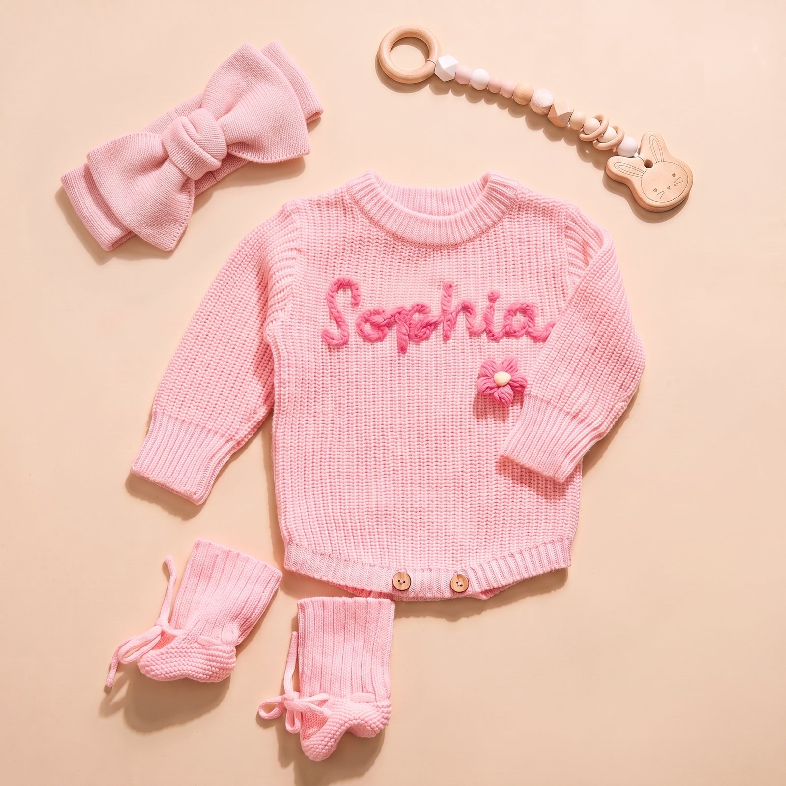 Mamaraya Personalized Knit Baby Headband Sweater Socks Set