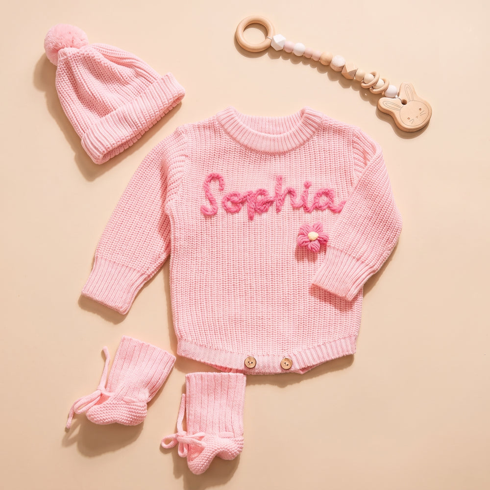 Mamaraya Personalized Knit Baby Beanie Sweater Socks Set