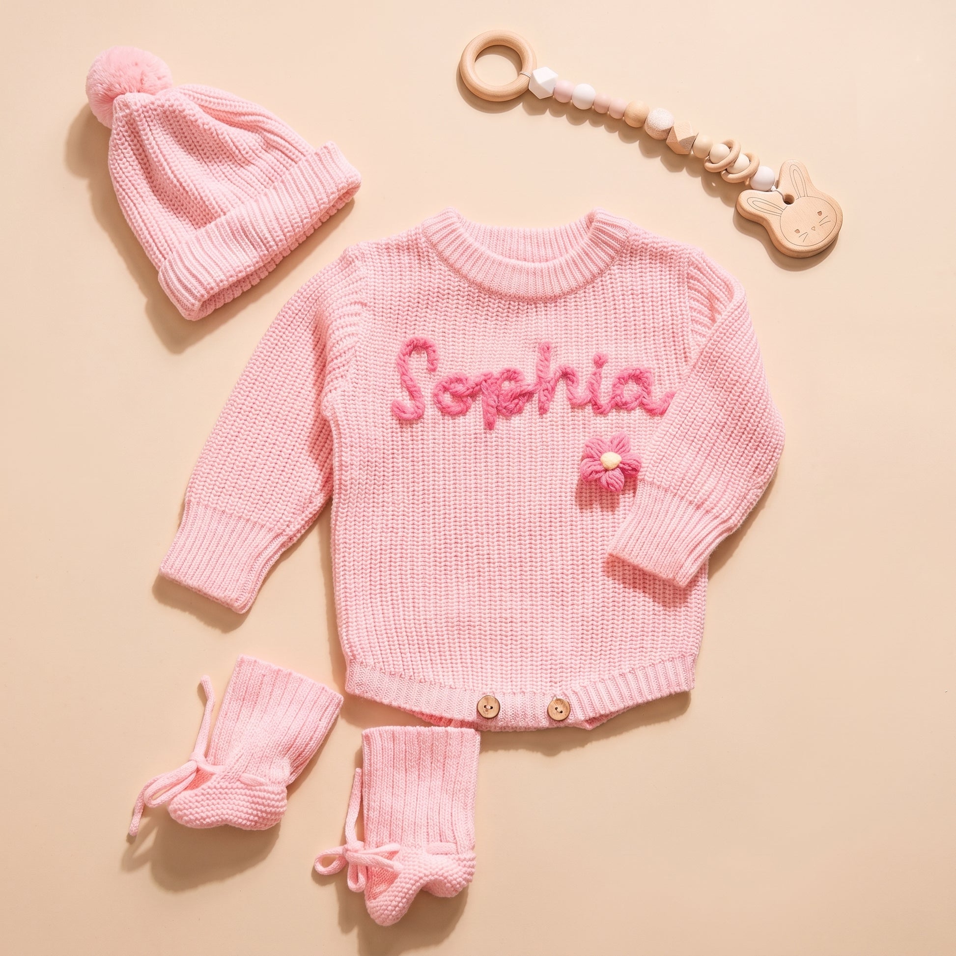 Mamaraya Personalized Knit Baby Sweater Hat and Socks 3 Piece Set