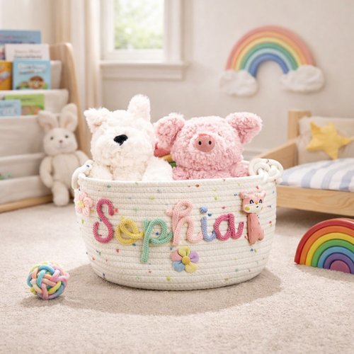 Personalized nursery storage baskets for baby toys blankets and gifts