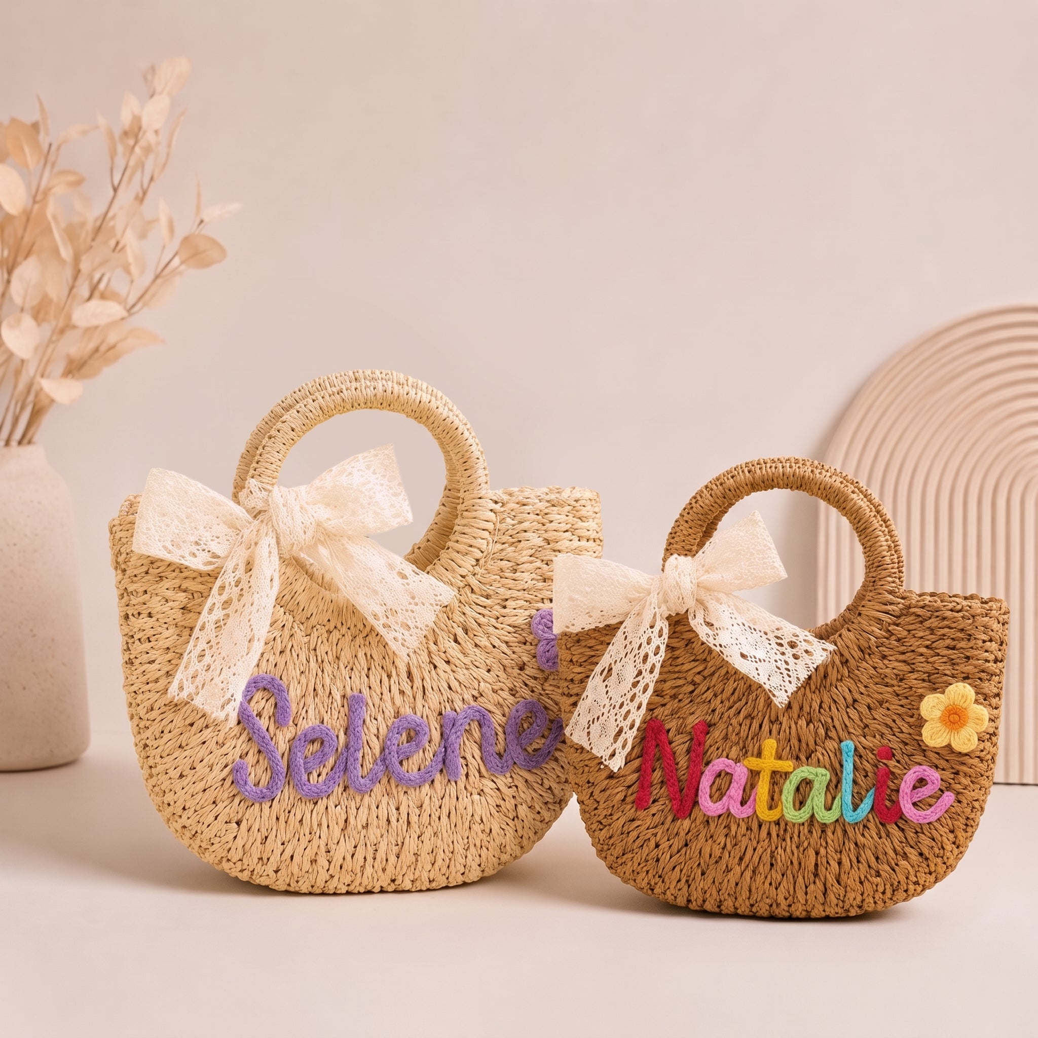 MamaRaya Personalized Kids Straw Beach Bag