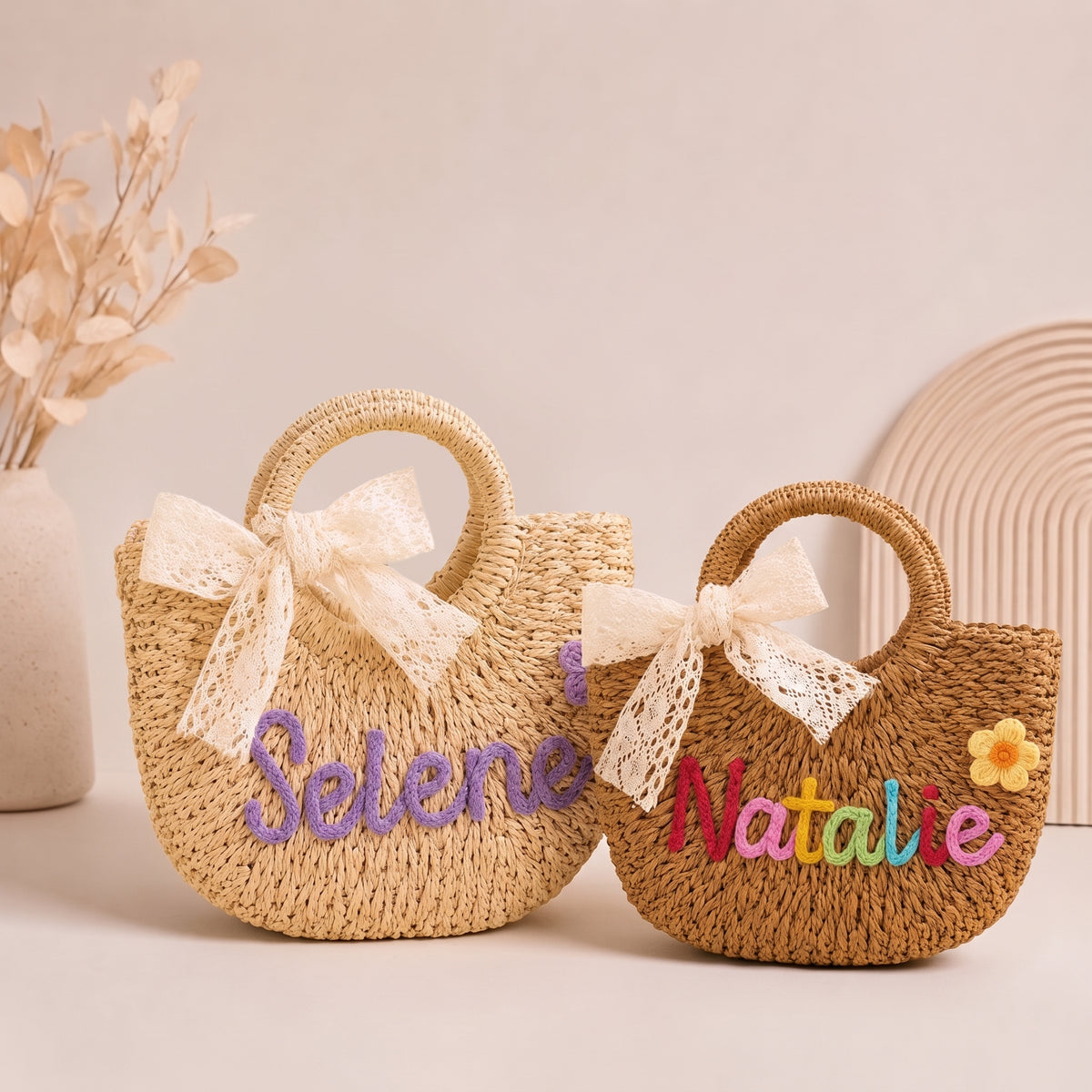 MamaRaya Personalized Kids Straw Beach Bag