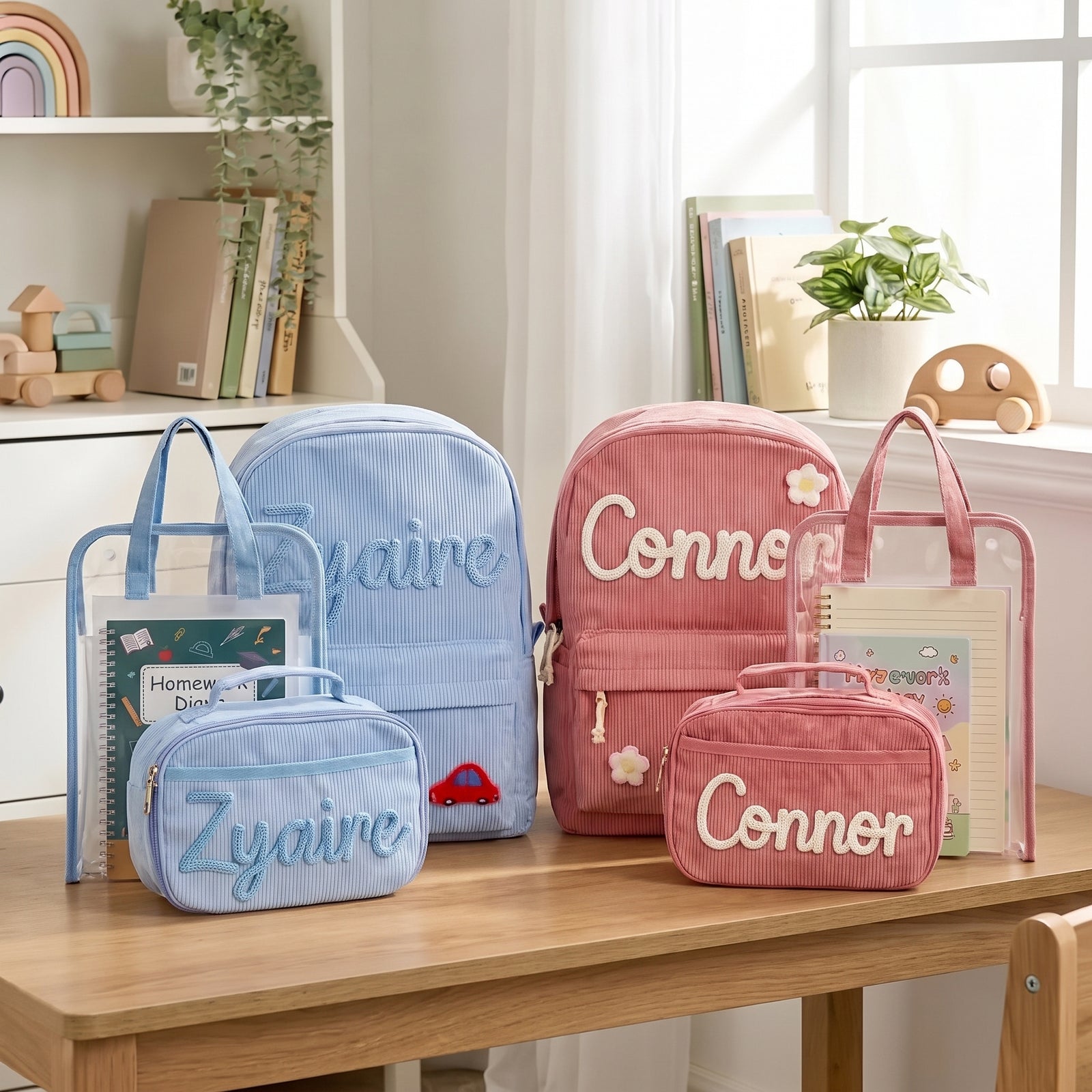 Mamaraya Personalized Corduroy 3-Piece School Bag Set