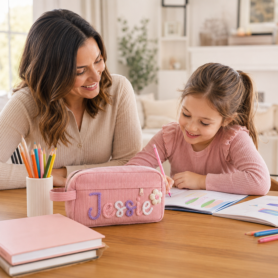 MamaRaya Personalized Corduroy Pencil Case with Yarn Name
