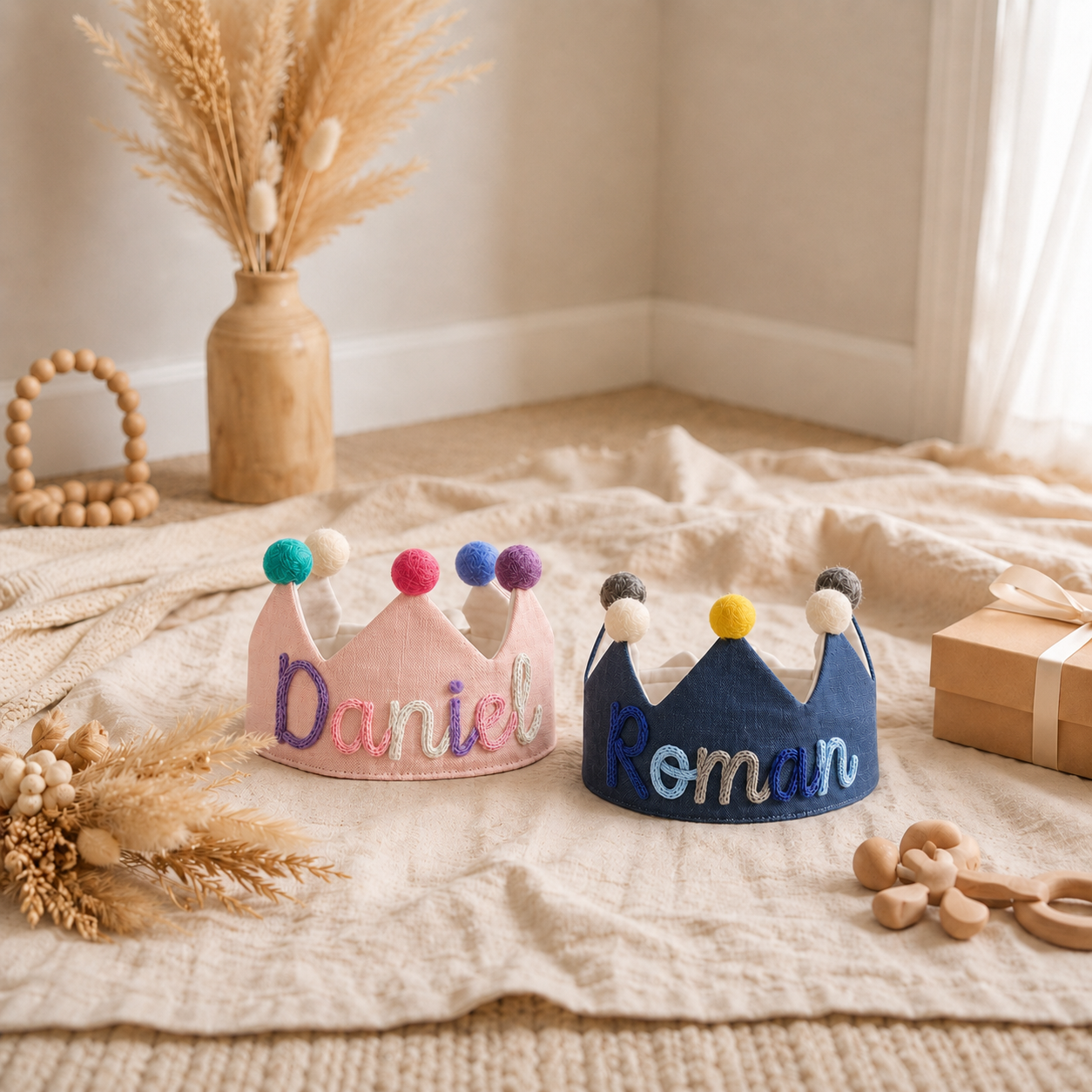 Personalized birthday crown hat color options for baby first birthday