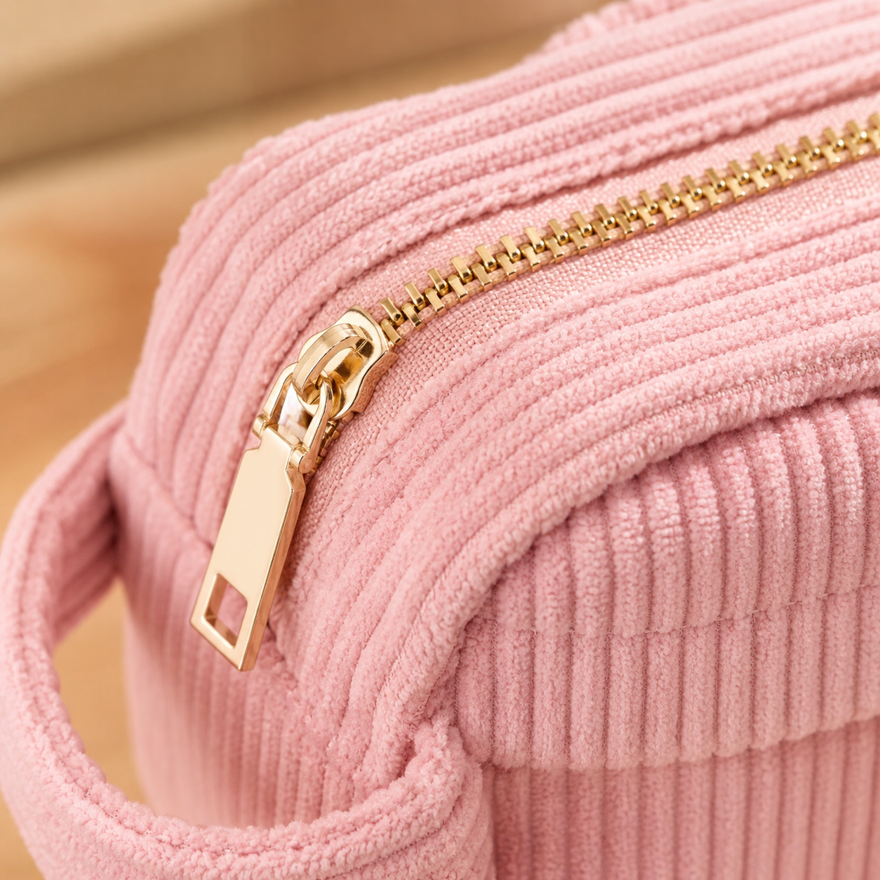 Corduroy pencil case zipper detail for school and travel
