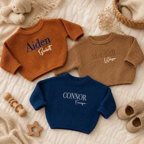 Personalized baby sweater for holiday photos and birthdays