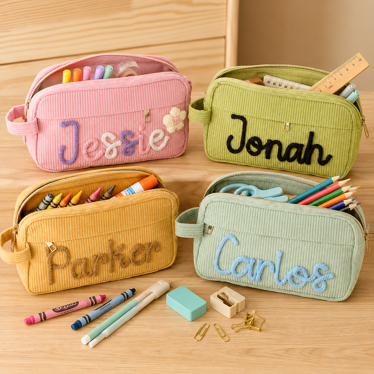 Kids pencil case with custom name for classroom organization