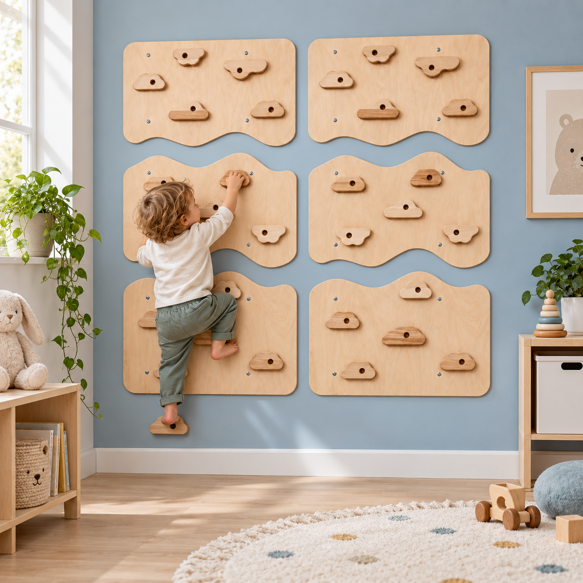 MamaRaya Wooden Kids Climbing Wall Indoor Play Gym