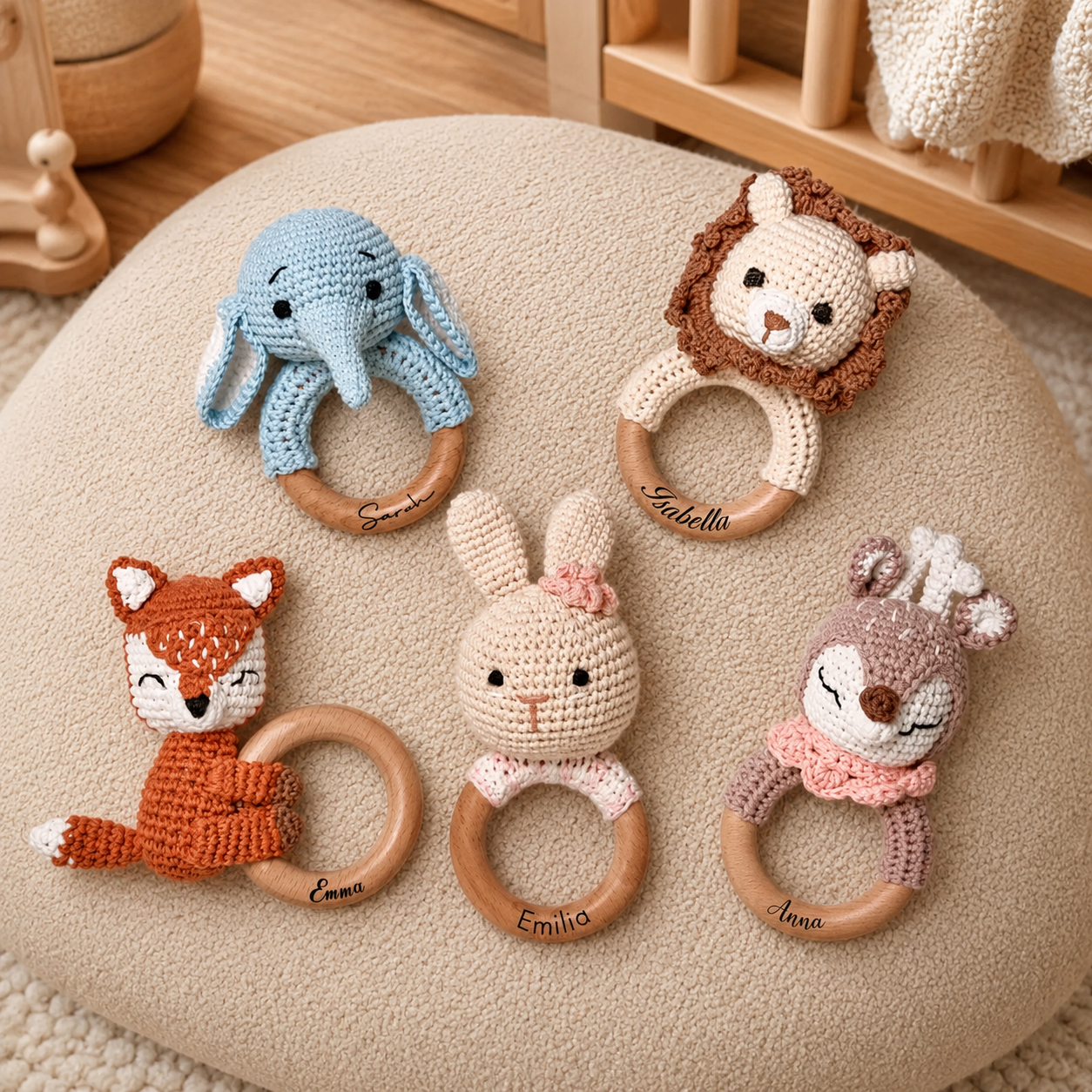 MamaRaya Personalized Crochet Baby Rattle Custom Name Gift