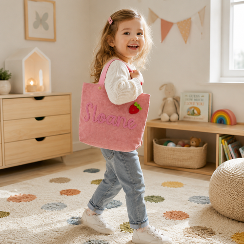 MamaRaya Personalized Corduroy Tote Bag for Kids