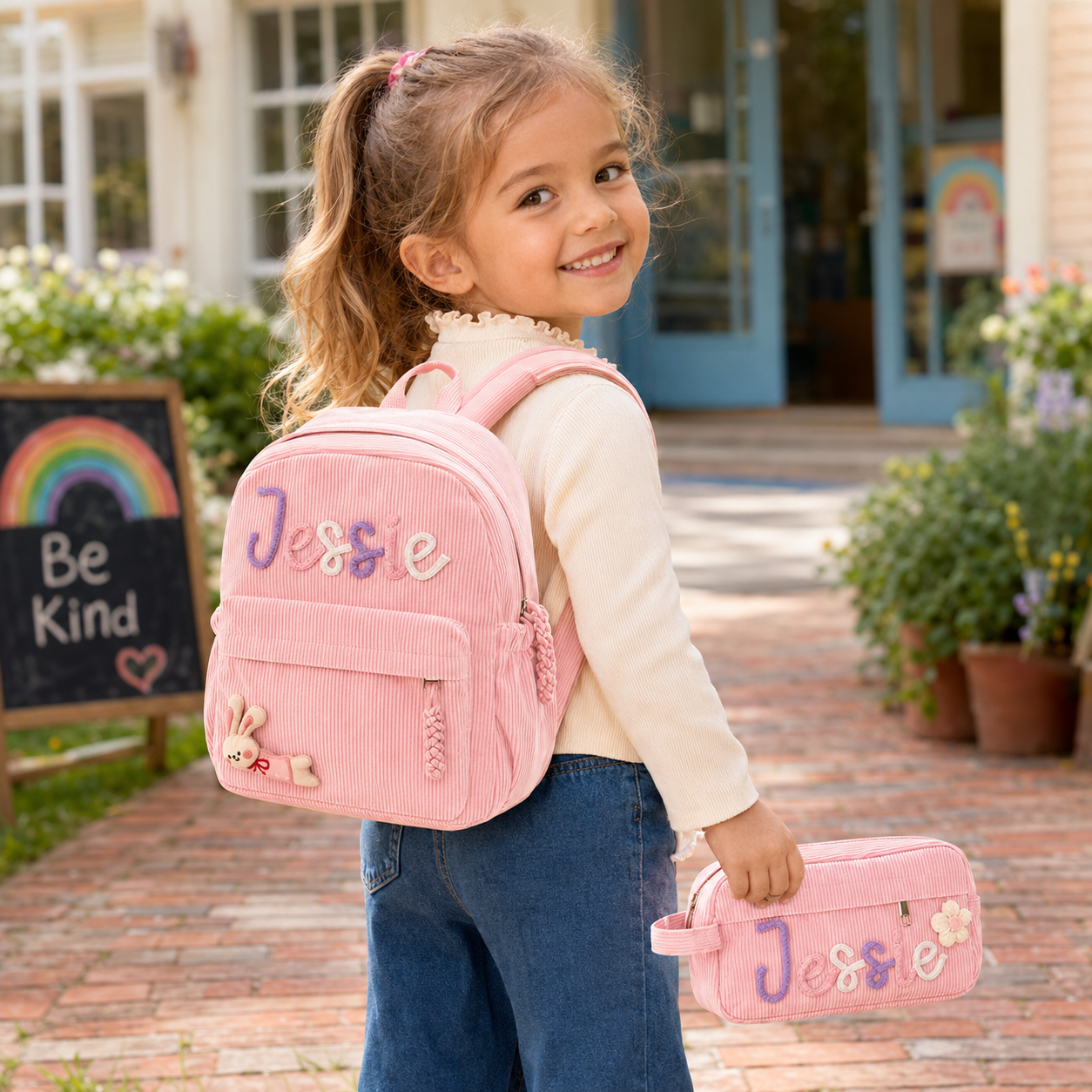 MamaRaya personalized kids backpack and pencil case set with custom name