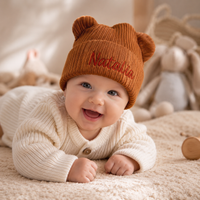 MamaRaya Personalized Baby Bear Beanie Custom Name Newborn Hat