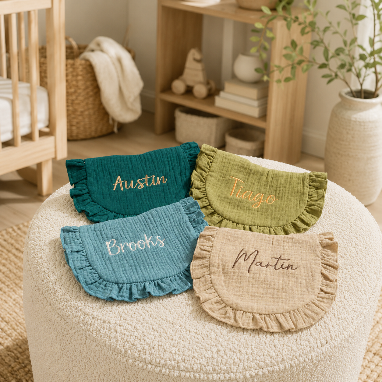 Soft muslin baby bib with gentle baby friendly fabric
