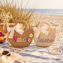 Custom name kids purse with woven straw style texture