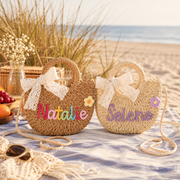 MamaRaya Personalized Kids Straw Beach Bag