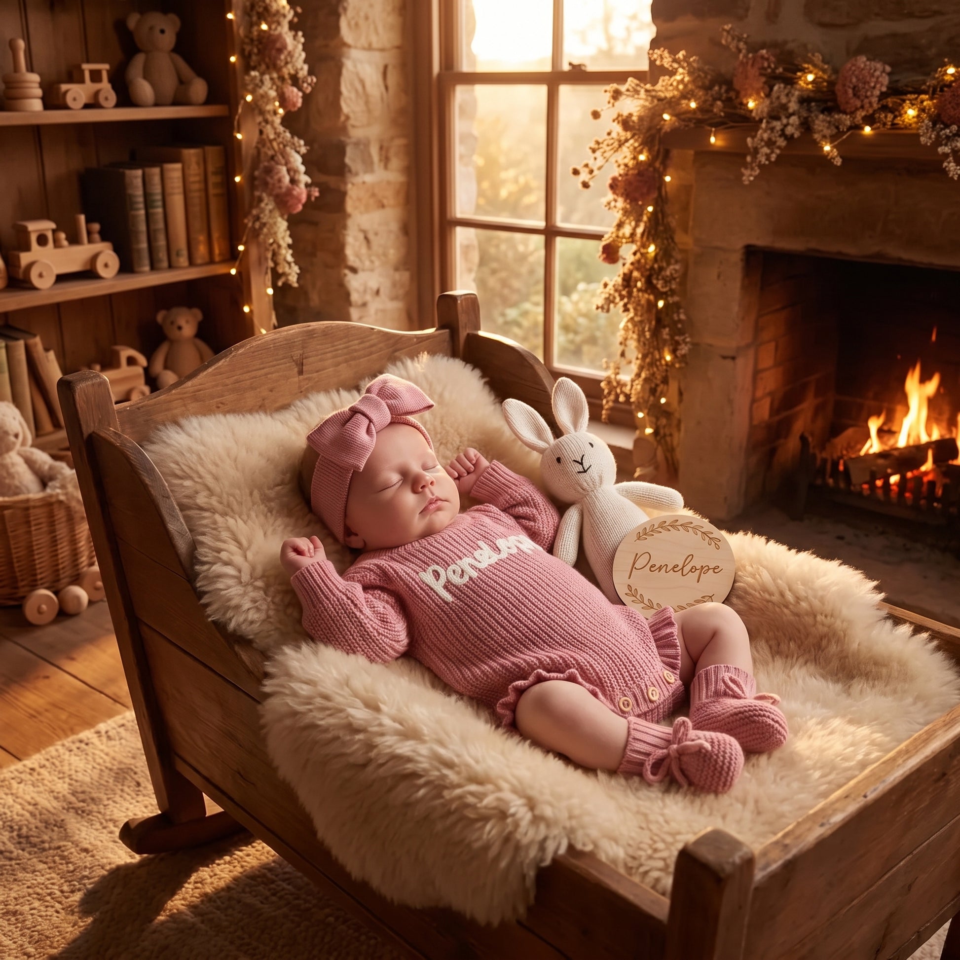 Mamaraya Personalized Knit Baby Girl Headband Sweater and Socks Set