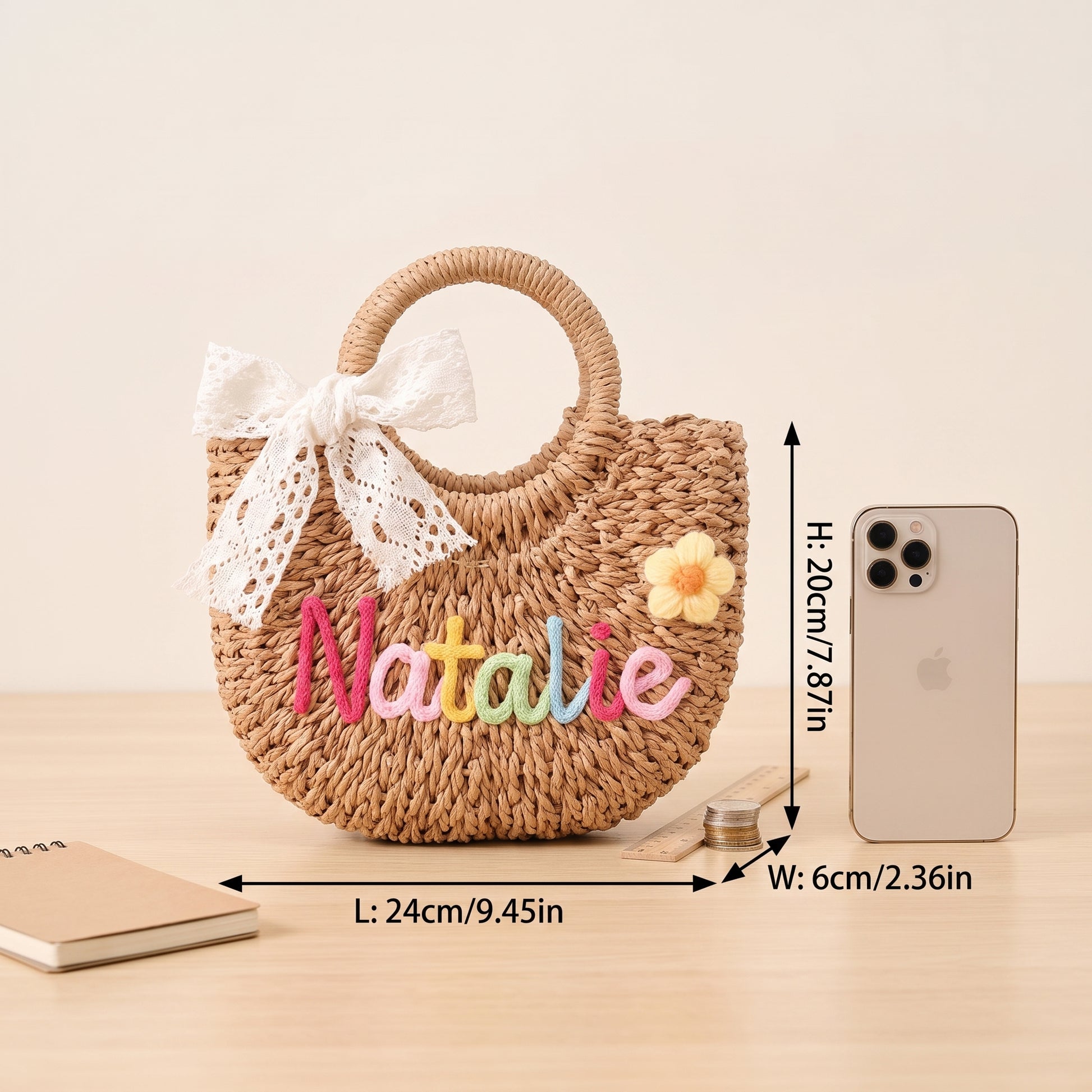 MamaRaya Personalized Kids Straw Beach Bag