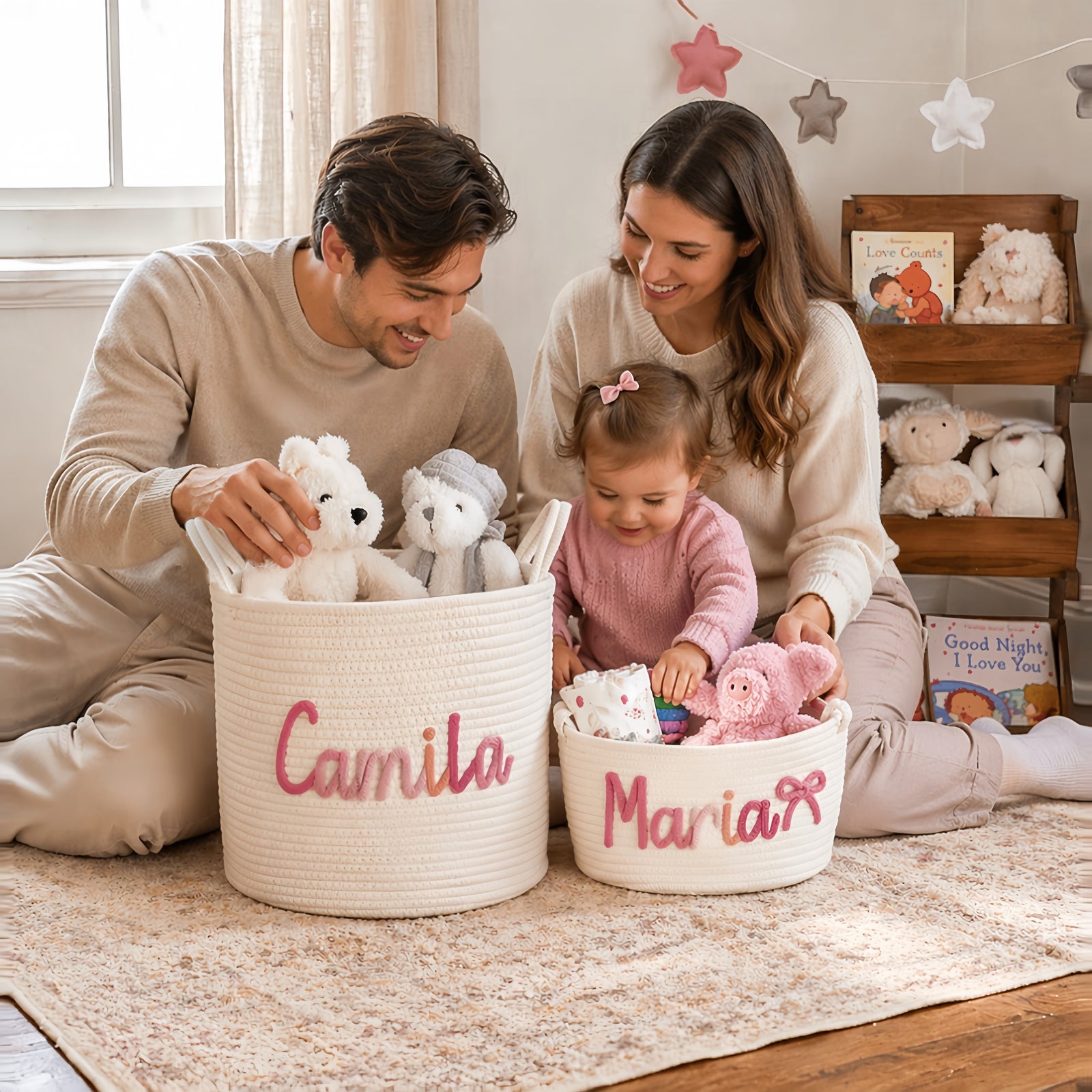 Personalized baby basket styled in a nursery setting