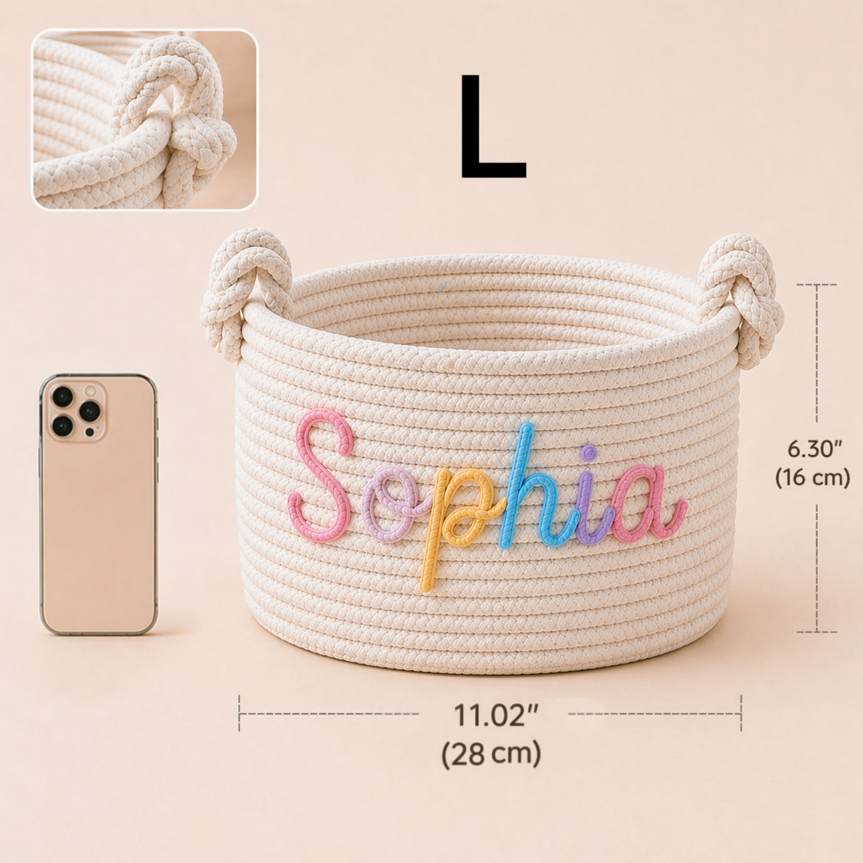 Large personalized baby basket size chart for baby toys and blankets