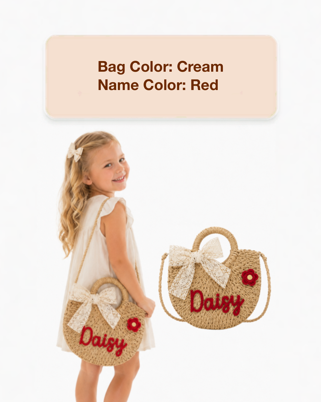 MamaRaya Personalized Kids Straw Beach Bag with Custom Name