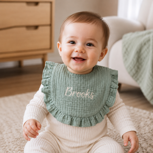 MamaRaya Personalized Muslin Baby Bib Custom Name Feeding Gift