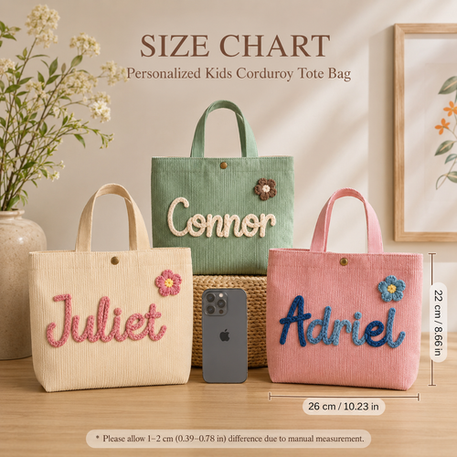 MamaRaya Personalized Corduroy Tote Bag for Kids