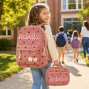 Personalized pink kids backpack and lunch bag set for school days