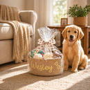 Personalized pet storage basket for dog toys blankets and treats