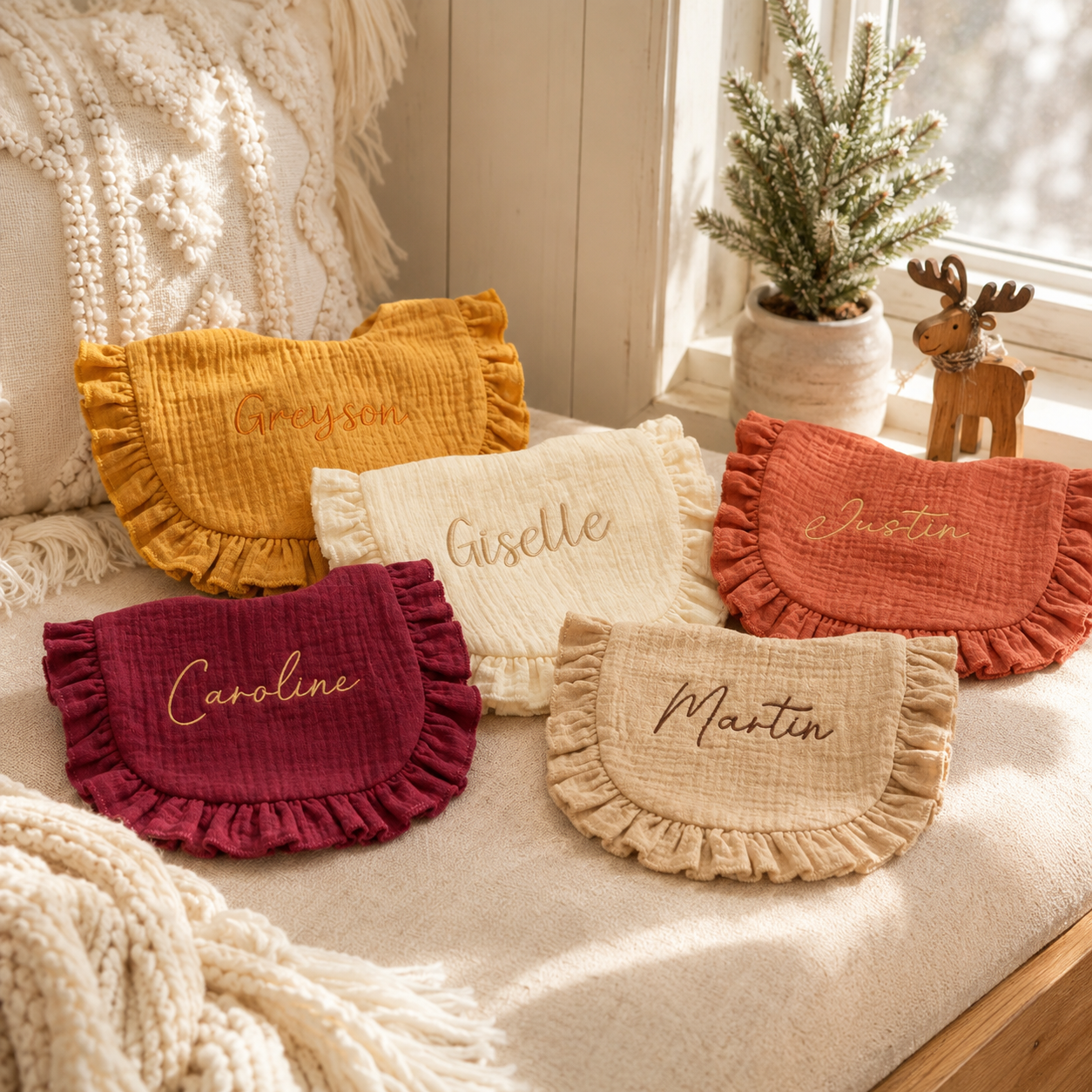 Custom name bib for newborn gift box and nursery photos