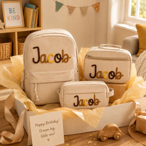 Custom name kids backpack lunch bag and pencil case gift set
