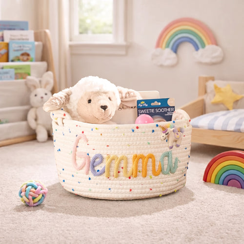 Personalized nursery storage baskets for baby toys blankets and gifts