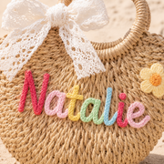 MamaRaya Personalized Kids Straw Beach Bag