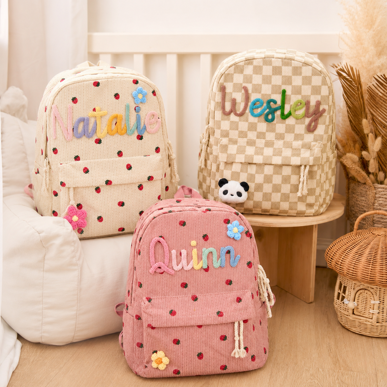 Custom yarn name backpack for kids school travel and playdates