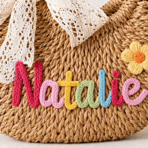 Personalized kids straw bag gift for birthdays and summer trips