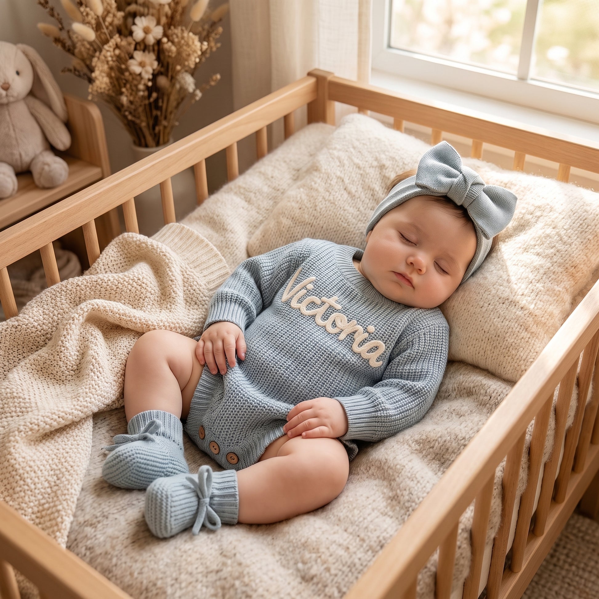Mamaraya Personalized Knit Baby Girl Headband Sweater and Socks Set