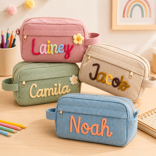 Personalized corduroy school pouch gift for girls
