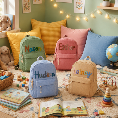 Personalized kids corduroy backpack color options for school bags