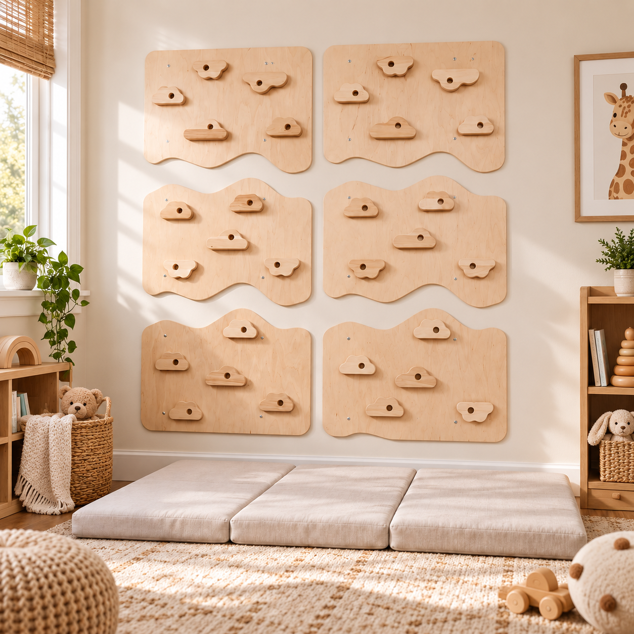 MamaRaya Wooden Kids Climbing Wall Indoor Play Gym