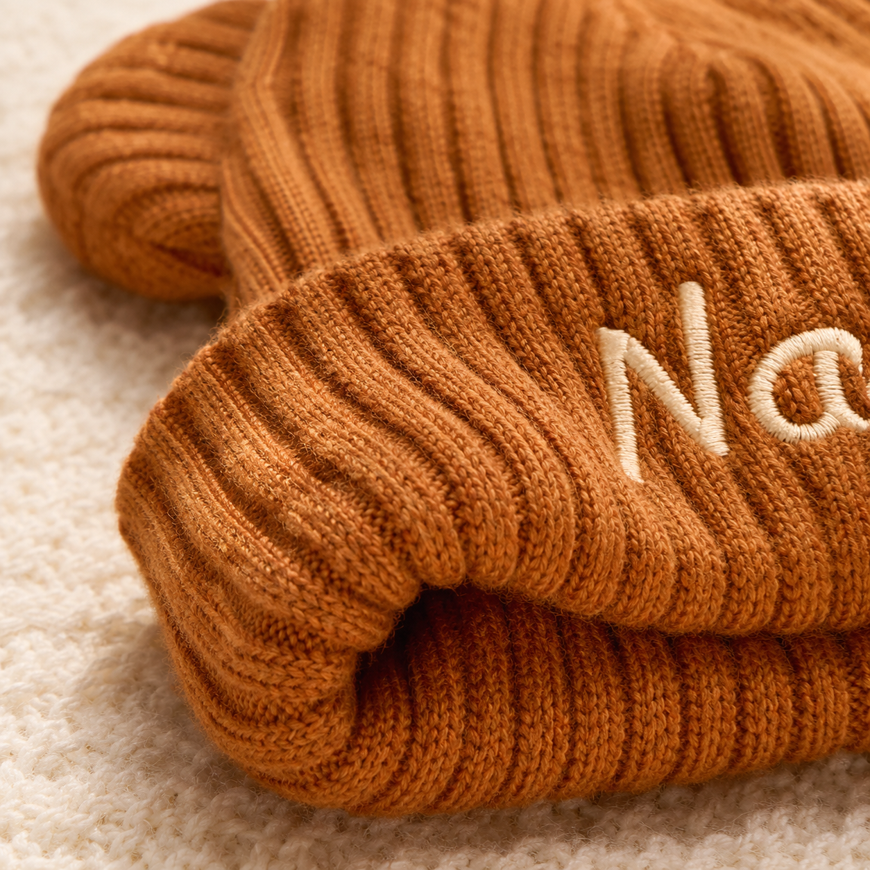 Baby bear beanie with custom name detail close up