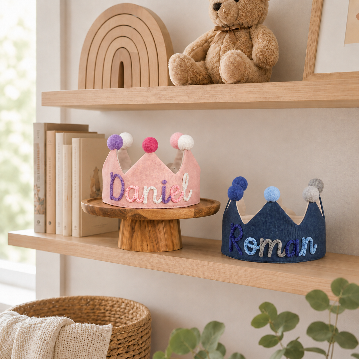 Custom name birthday crown hat for cake smash photos and toddler birthday party