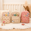 Personalized kids backpack with strawberry and checkerboard pattern options