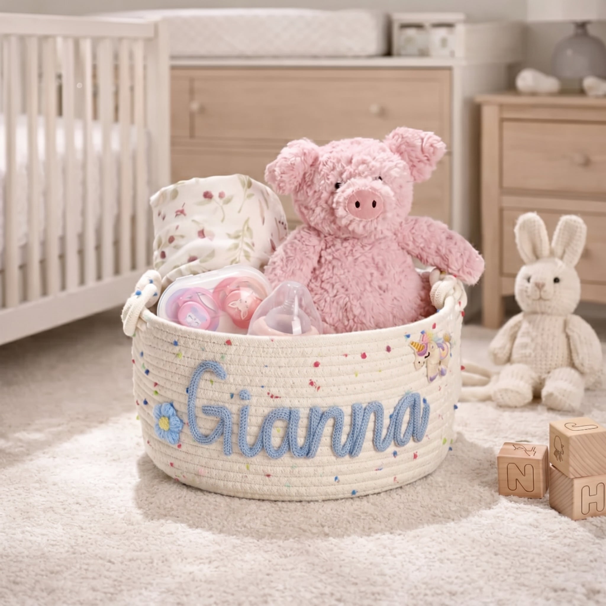 MamaRaya Personalized Nursery Storage Basket Custom Name Gift