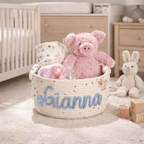 MamaRaya Personalized Nursery Storage Basket Custom Name Gift