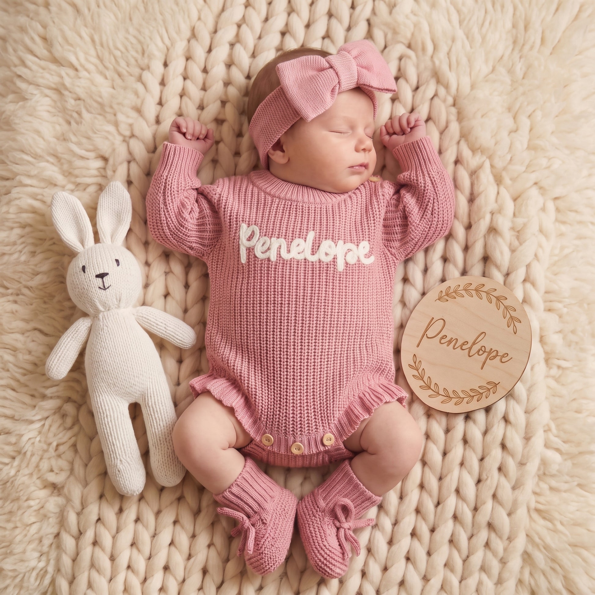 Mamaraya Personalized Knit Baby Girl Headband Sweater and Socks Set