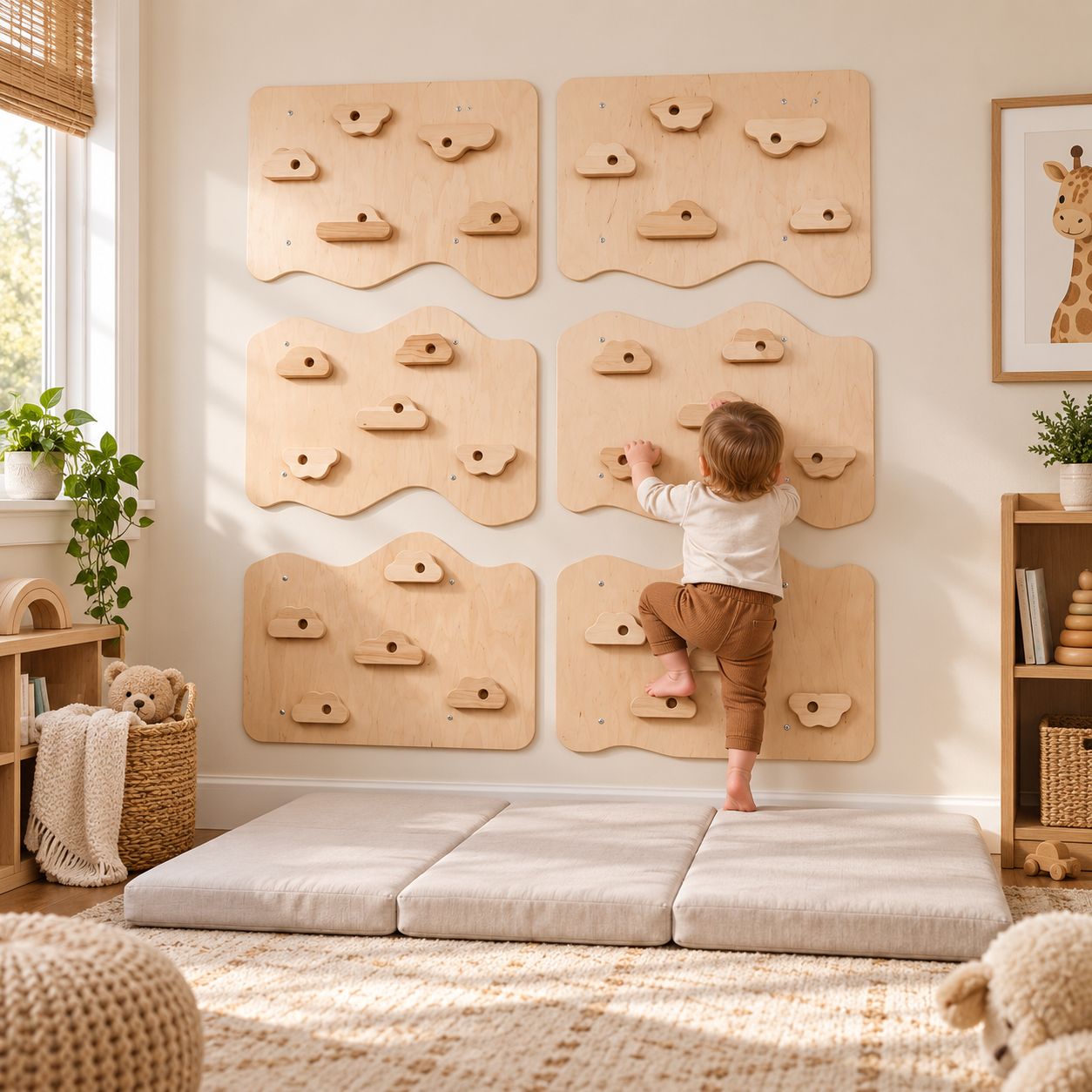 MamaRaya Wooden Kids Climbing Wall Indoor Play Gym
