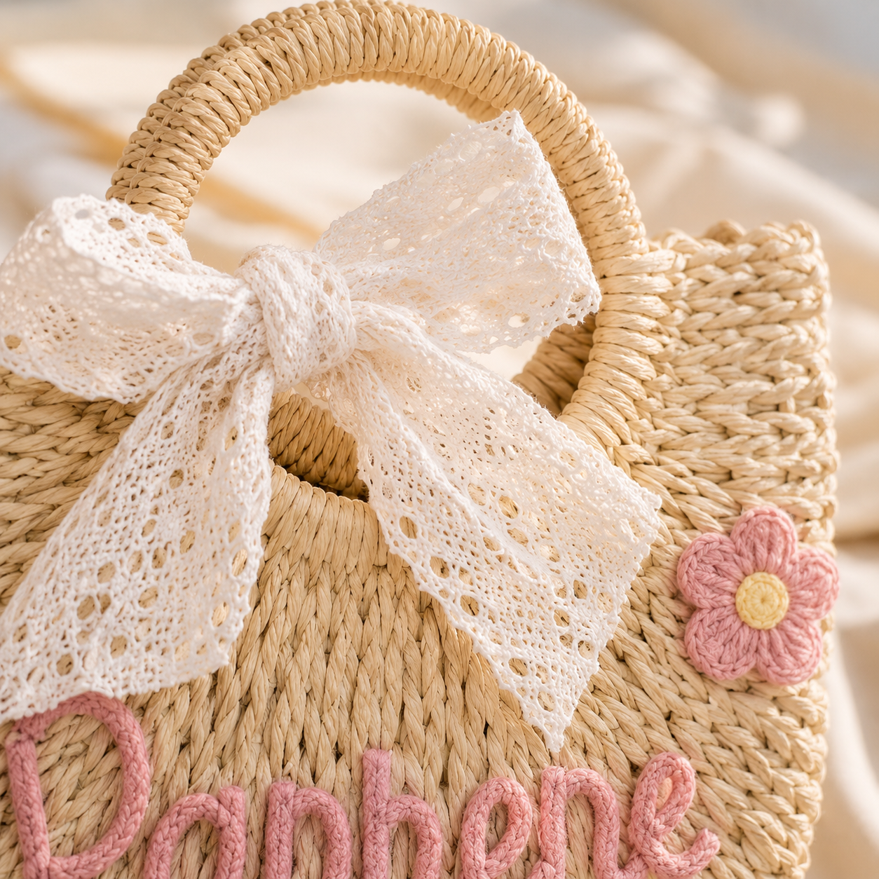 MamaRaya Personalized Kids Straw Beach Bag