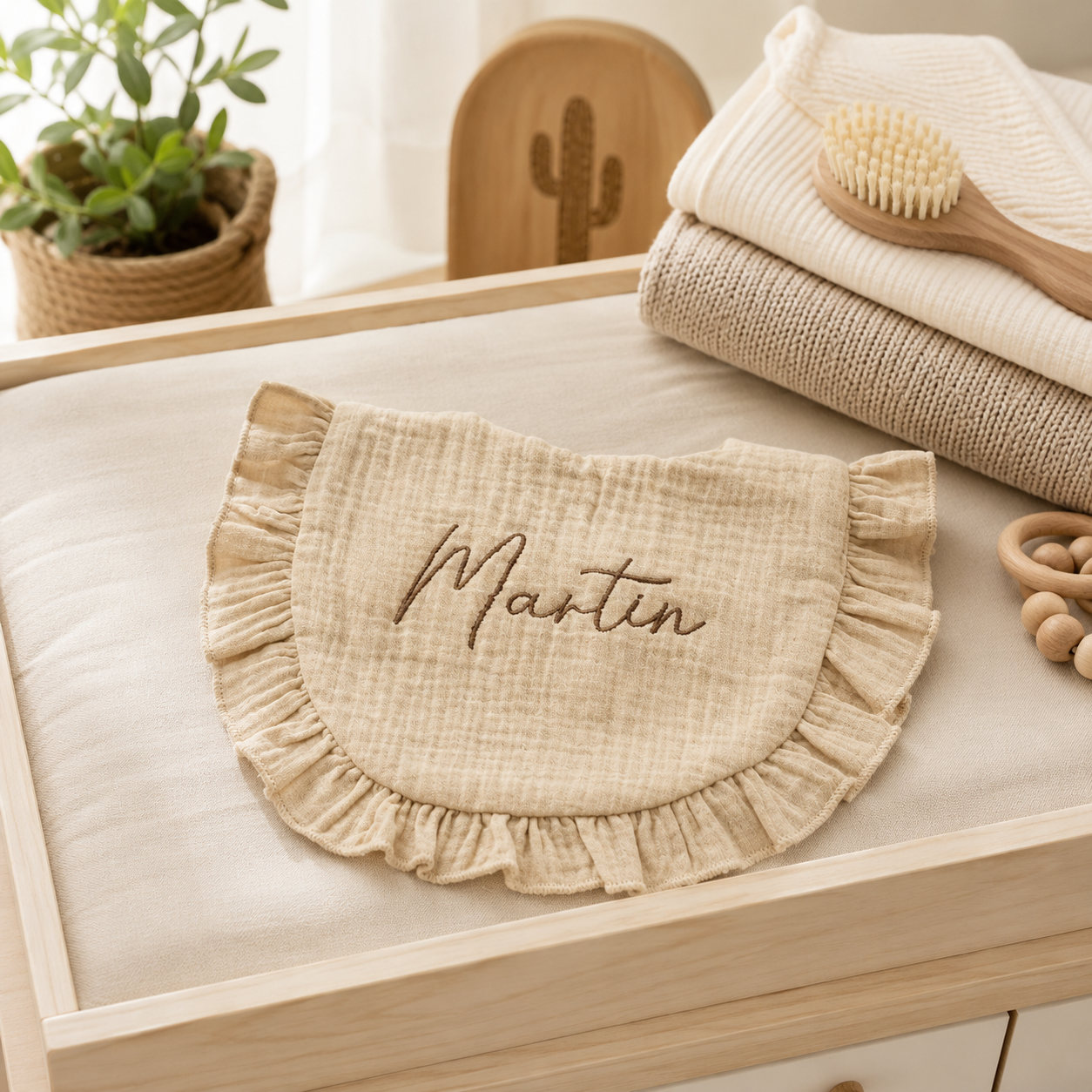 Personalized muslin bib for drooling feeding and gifting