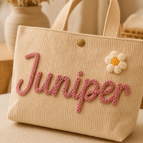 MamaRaya Personalized Corduroy Tote Bag for Kids